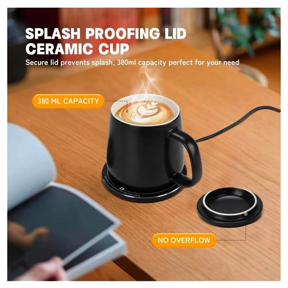 131°F Smart-Warming Ceramic Cup with Leak-Resistant Lid, 15W Wireless Charger...